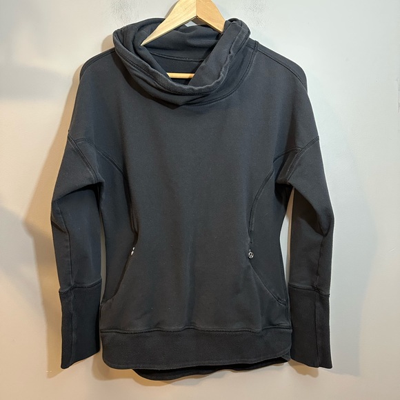 lululemon athletica Tops - Lululemon Black Cowl Neck Pullover Sweater Pockets Size 6